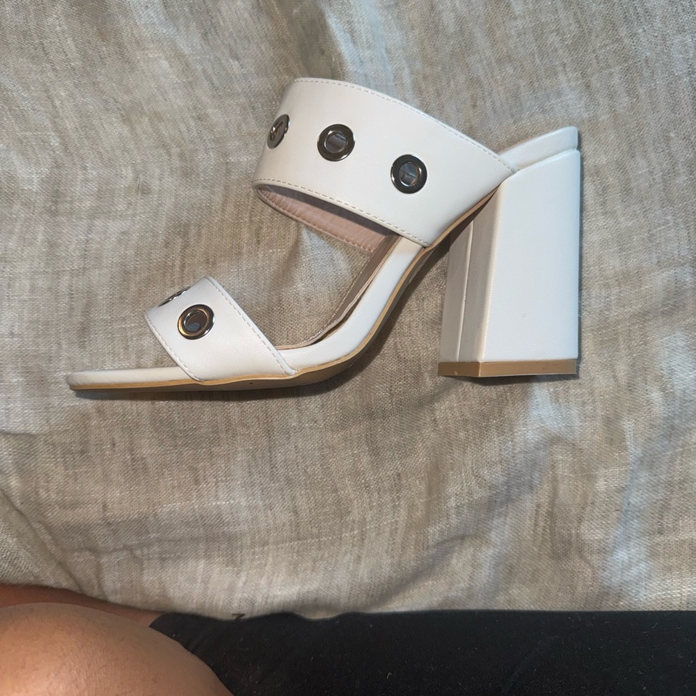 White Block Heel Sandals with Modern Straps